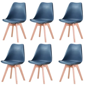 6er Set Esszimmerstühle skandinavisch Retro PU Sitz Holzbeine Küchenstühle - Bild 1 von 13