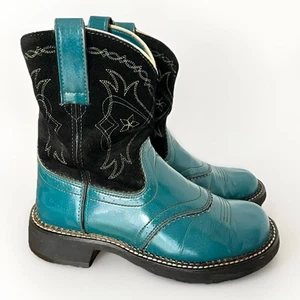 Ariat Cowboy Boots Women’s 8.5 Teal Turquoise Leather Black Suede Low - Picture 1 of 16