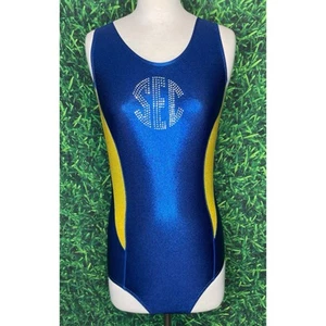 SEC Southeastern Conference Shiny Shimmer Gold Blue Medium Gymnastics Leotard - Picture 1 of 6