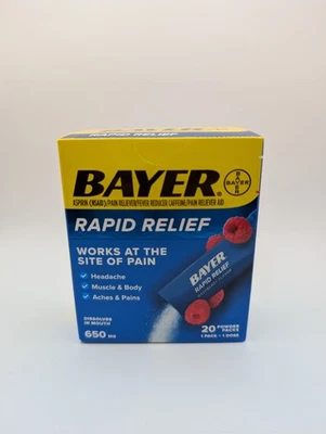 Bayer Rapid Relief 650mg, Raspberry Flavor, 20 Powder Packs Exp 05/2026 - Image 1 of 4