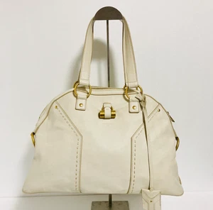 Yves Saint Laurent Muse Leather Hand Bag White Authenticity - Picture 1 of 13