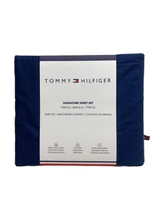 Tommy Hilfiger Solid Dark Blue Twn XL Signature Sheet Set 100% Premium Cotton - Picture 1 of 8