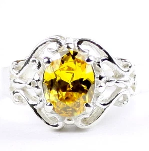 Golden Yellow CZ, 925 Sterling Silver Ladies Ring, SR169-Handmade - Picture 1 of 5