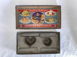 Griswold No. 2 Patty Molds Deep Heart and Cup Patterns + Advertisement Card - Picture 1 of 10