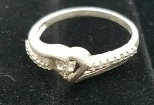 Vintage Sterling Silver 925 Women's Heart Ring with Diamonds Size 6 Sweet - Picture 1 of 4