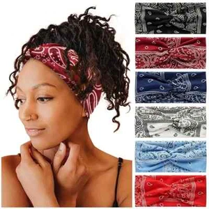 Boho Style Paisley Bandana Wide Knotted Headband Hair Tie Turbon 998 - Picture 1 of 21