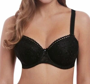 Freya Unchained Bra Black Size 36DD Underwired Padded Half Cup Balcony 5393 New - Picture 1 of 12