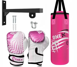 Junior 2ft Hanging Punch Bag Set Filled Training MMA Kickboxing Gloves Bracket - Picture 1 of 22