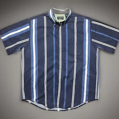 Vintage TRADER BAY Button Down Short Sleeve Shirt Blue Stripe Mens sz. L EUC - Image 1 of 4