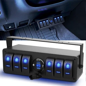 6 Gang Rocker Switch Box Mount Relay Function Control Module Dual USB Voltmeter - Picture 1 of 9