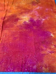Hand-Dyed Batik Fabric 17" x 42" Orange & Pink with Subtle Leaf Design - Picture 1 of 5