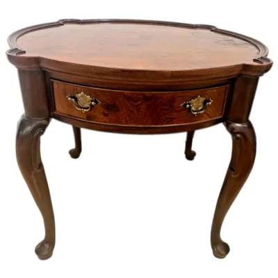 Vintage Hekman Round Table with Drawer French Style Burl Mahogany - Image 1 of 4