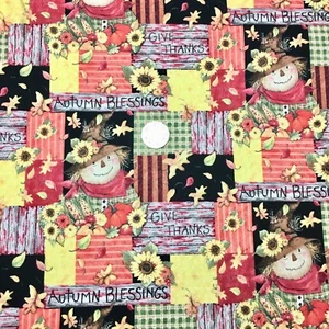 Autumn Daisy Pumpkin Welcome Scarecrow Sewing Quilting Fabric FQ Cotton  - Picture 1 of 2