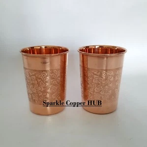 Pure Copper Embroidered Etching Design Copper Glass, Tableware Drinkware 2 Piece - Picture 1 of 8
