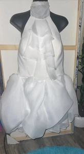 Jovani Ivory Sheer Ruffle Halter W/ Puff Petals Short Cocktail Prom Dress Sz 14 - Picture 1 of 11