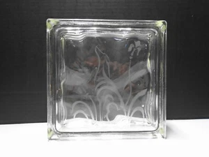 Vintage Clear Glass Block with Wavy Glass and Etched Floral Design 7.75" x 7.75" - Picture 1 of 7