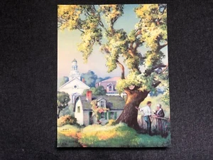 Vintage KUNST Litho Druck Kalender LAND LÄNDLICHE STADTSZENE Nachbarn Baum #50 - Bild 1 von 3