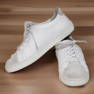 Vince womens Janna White Leather Gray Suede Low cut Sneakers Shoes size 9.5 39.5 - Picture 1 of 8