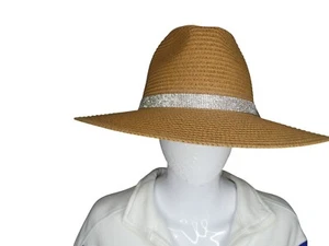 Steve Madden Tan/Silver Sparkle Trim Sun Hat - Picture 1 of 10