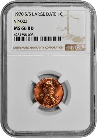1970 S/S  Large Date 1C Lincoln Memorial Cent VP-002 NGC MS 66 RD Cover