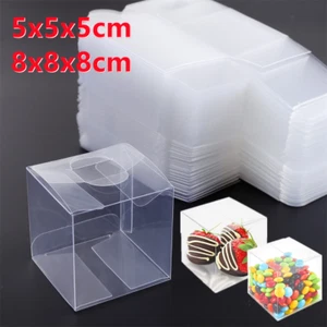 100x PET Cube Plastic Boxes Transparent Wedding Favour Sweet Cake Gift Candy Box - Picture 1 of 16