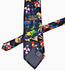 Corbata vintage 1993 Looney Tunes Mania para hombre Sylvester Bugs Bunny 4"x58" usada en excelente estado - Imagen 1 de 4
