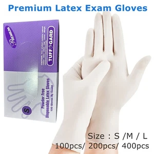 Guantes de examen de látex premium antideslizantes sin polvo S/M/L - médicos, dentales, de limpieza - Imagen 1 de 7