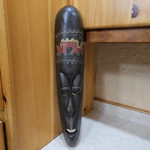 23.5" Tribal Mask Wall Hanging Hand Carved and Hand Painted Large - Picture 1 of 5