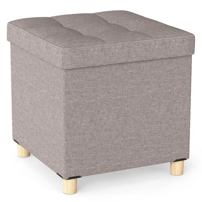 45cm Ottoman w/ Storage Linen Fabric Footstool w/ Tray & Rubber Wood Legs - image 1 of 4