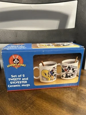 Juego de tazas vintage 1997 Looney Tunes Silvestre y Piolín Pájaro Foto 1 de 4