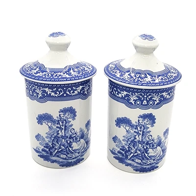 2 Spode Blue Room Collection Continental Views Spice Jars Lid White Ceramic 3" 2 - Image 1 of 4