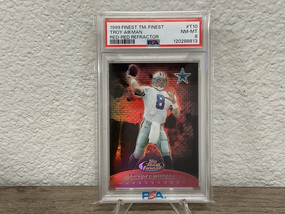 1999 finest tm. finest troy aikman #t10 nm-mt 8 red-red refractor - Image 1 of 2