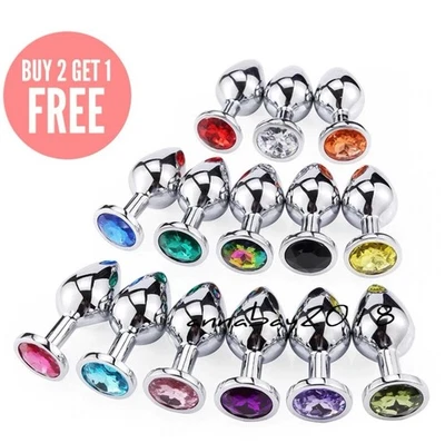 Butt Plug Anal Toy Colorful Jewel Metal Stainless S/M/L For Women Men Couples - Image 1 of 4