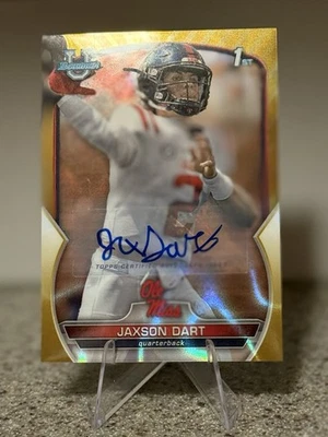 2022 Bowman Chrome Uni Gold Refractors #94 Jaxson Dart 1st ROOKIR AUTO 15/50 - Image 1 of 3