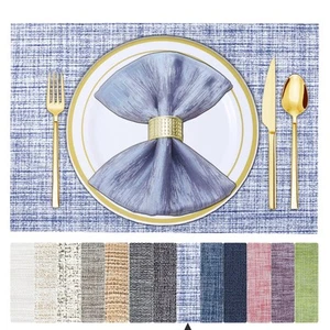 Placemats Set of 4 Woven Vinyl Placemat for Dining Table Washable Wipeable Ki... - Picture 1 of 6