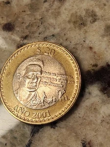 2001 $20 PESOS OCTAVIO PAZ BI-COLOR COMMEMORATE COIN KM#638 - Picture 1 of 7