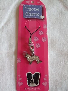 BIJOU pour portable - Motif chien  BORDER COLLIE  strass - Picture 1 of 1