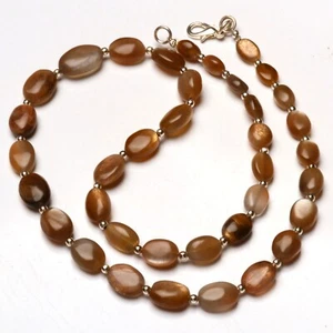Collar de 17,5" con gemas de piedra lunar marrón tamaño de 7 a 13 mm ovalado en forma de pepita - Imagen 1 de 9