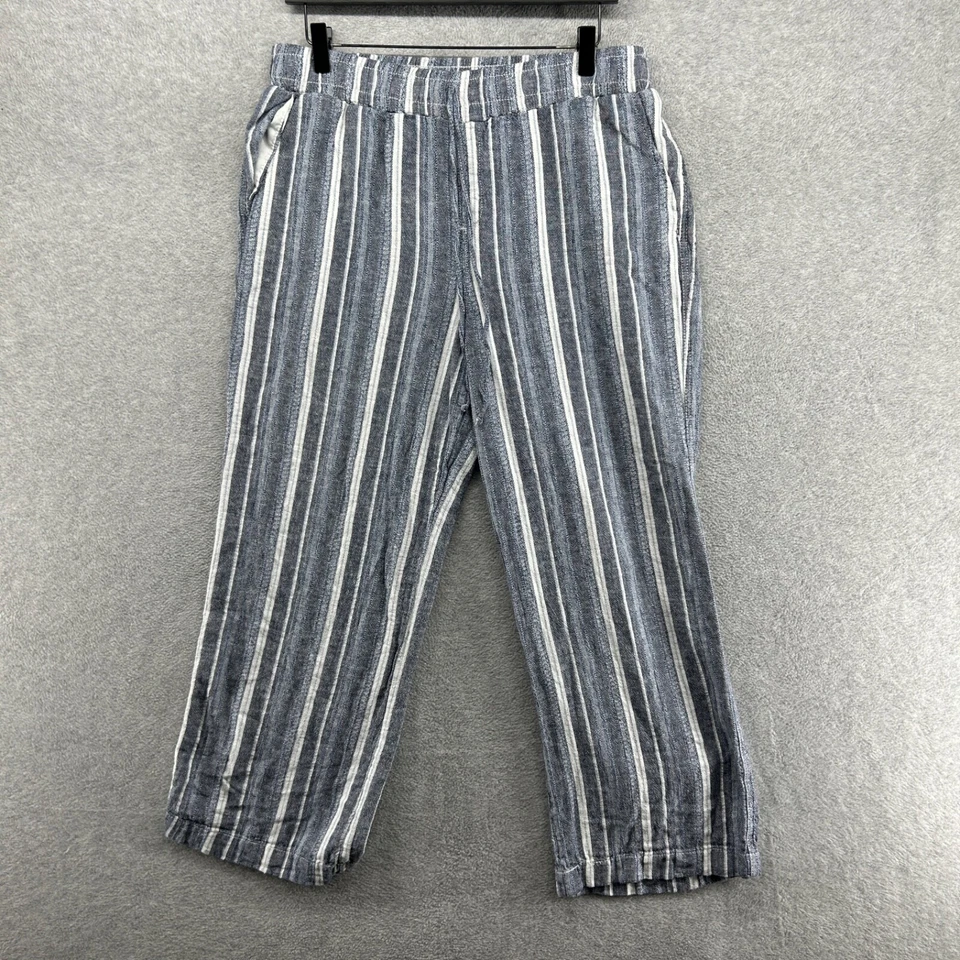 Briggs Pants Womens Size Large Blue Striped Pull On Linen Blend Elastic - Image 1 of 4