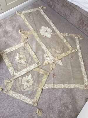 Vintage Hand Made 3D Embellished Velour Organza Table Runner Bundle Christmas - Image 1 of 4