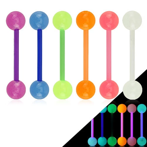 6 Pc Glow In The Dark Bioflex Barbells Tongue Nipple Rings 14G 5/8" No Metal - Image 1 of 1