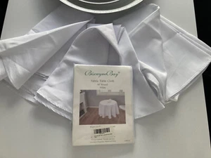 4 WILLIAMS SONOMA BISCAYNE BAY WHITE 60" ROUND WATER STAIN RESISTANT TABLECLOTHS - Picture 1 of 12