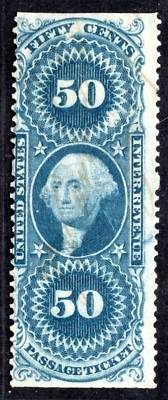 US 1862-1871 REVENUE 50 CENT PASSAGE TICKET PART PERF SC. #R61b NEATLY USED - Image 1 of 2