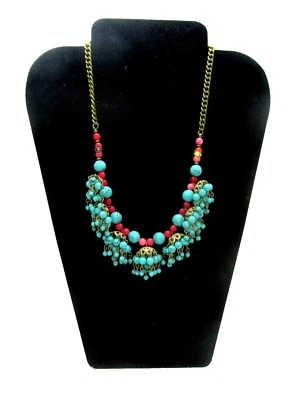 Collar Frontal Betsey Johnson Tono Dorado Boho Shaker Cuentas Color Turquesa Foto 1 de 2