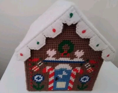 Vintage Handmade Canvas Needlepoint Christmas Gingerbread House With Presents - Image 1 of 4