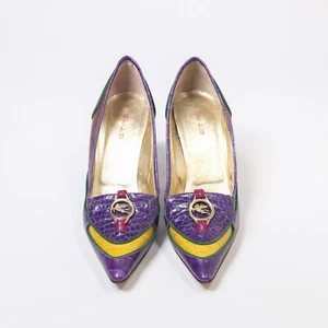 Etro Multi Paisley Purple Animal Print Leather Women's High Heel Pumps US Size 9 - Picture 1 of 16