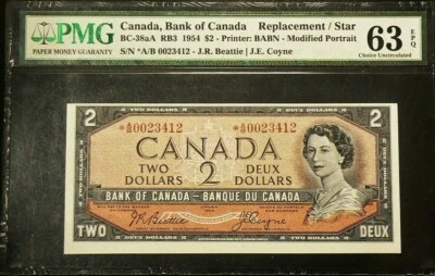 1954 Canada $2 Dollars PMG CH Unc63 EPQ Replacement Note #6906 — 第 1/4 张图片