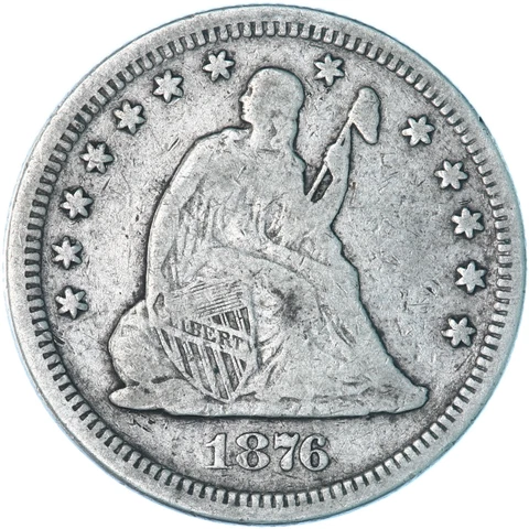1876 (P) Seated Liberty Quarter 90% Silver Fine FN+ See Pics A432 Cover