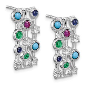 14k White Gold Natural Turquoise Sapphire Topaz Ruby Emerald Post Stud Earrings