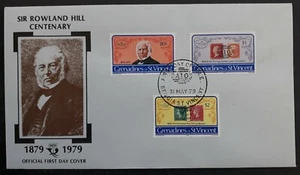 1979 St Vincent Sir Rowland Hill Anniv FDC ties 3 stamps cd Bequia - Picture 1 of 2